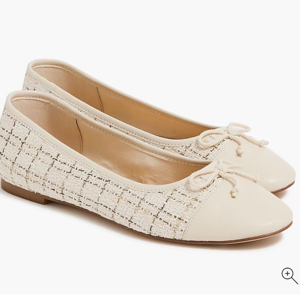 J. Crew Cream Tweed Ballet Flats with Patent Toe